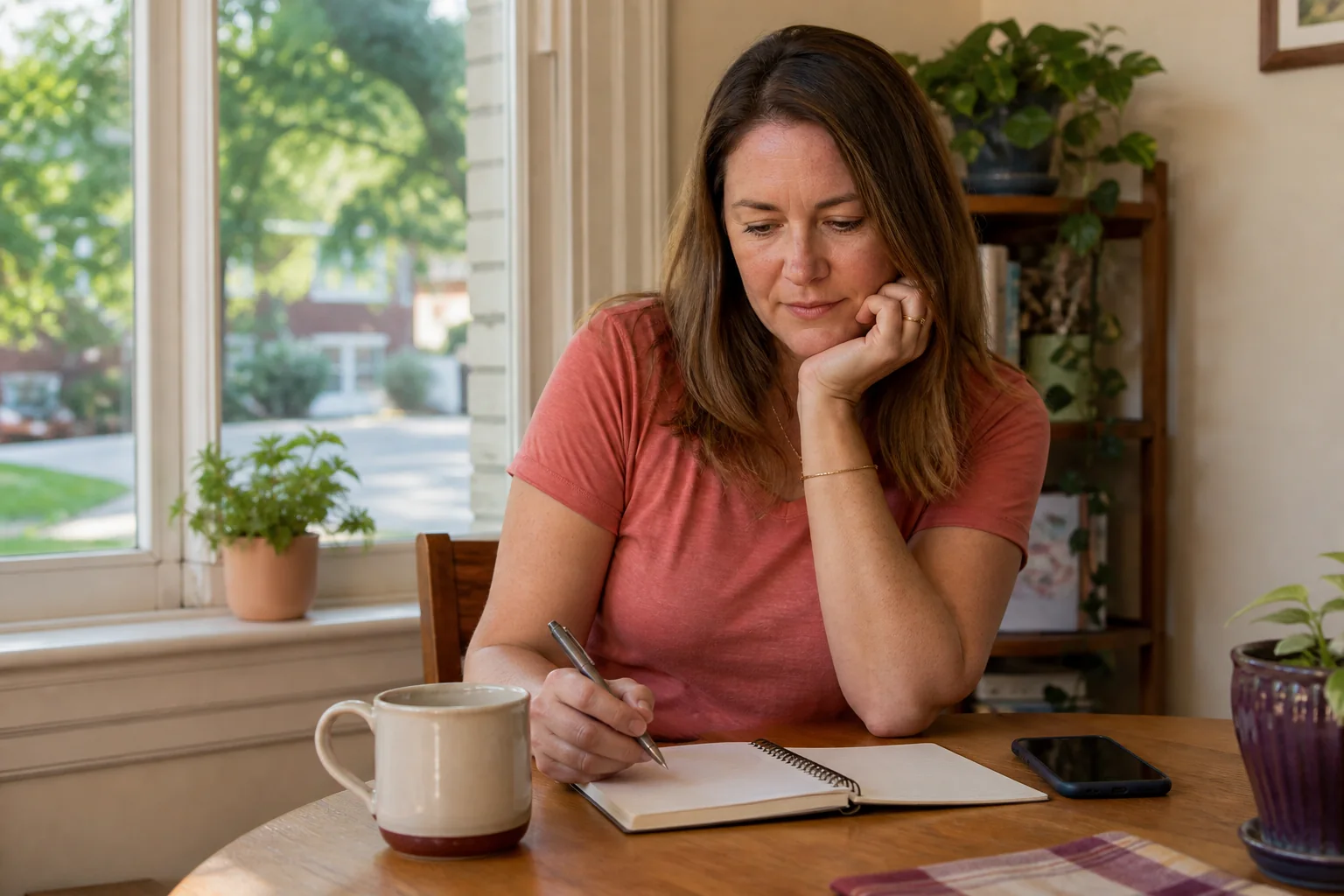 North Carolina woman drafting a dating profile at home